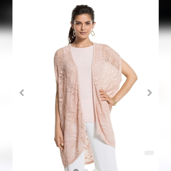CHICO'S TRAVELERS COLLECTION LACEY STITCH SLEEVELESS CARDIGAN PINK WOMEN S/M - Picture 1 of 15